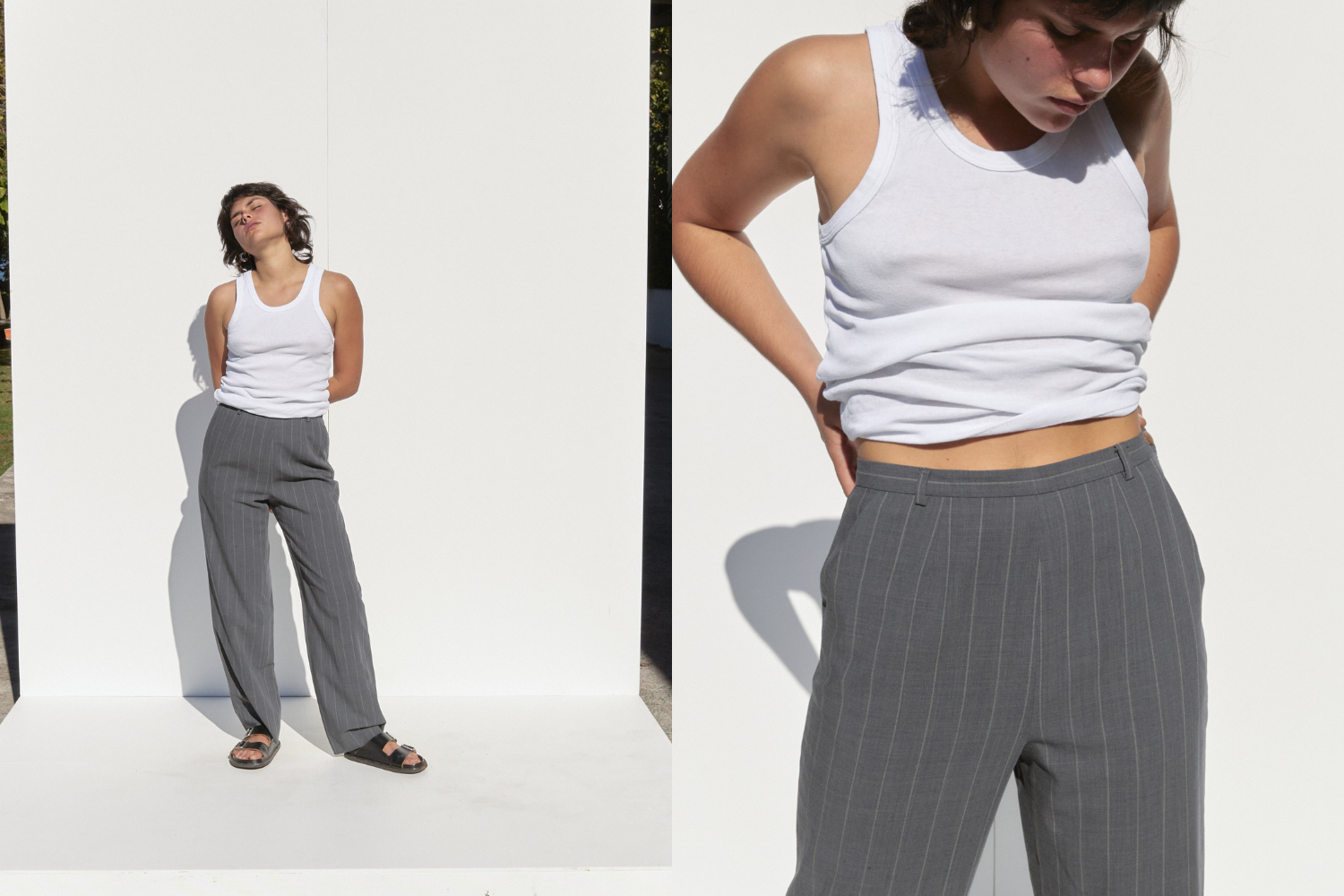 Giorgio Armani Pinstripe Pants — Grey