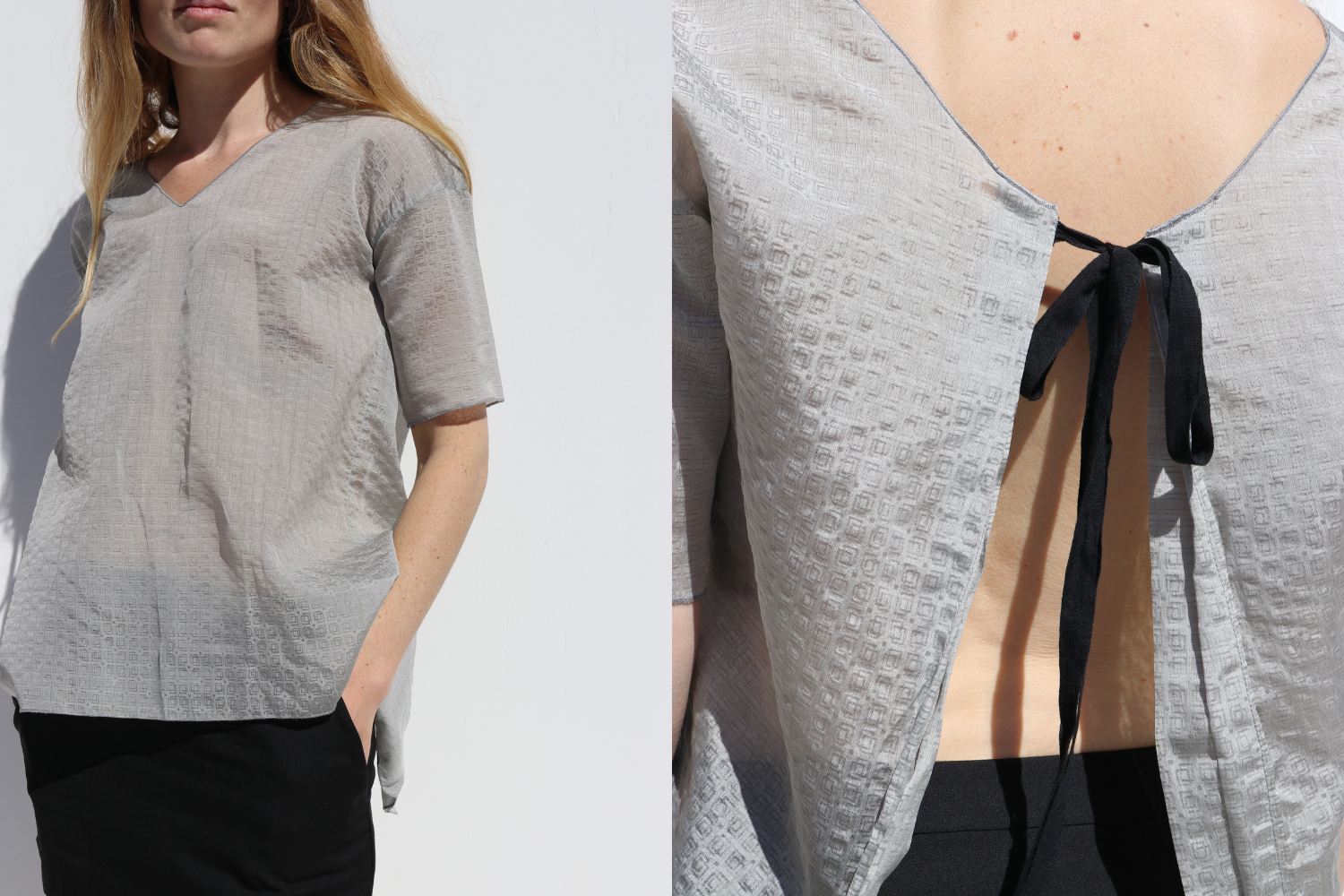 Marni Sheer Open Back Blouse — Grey