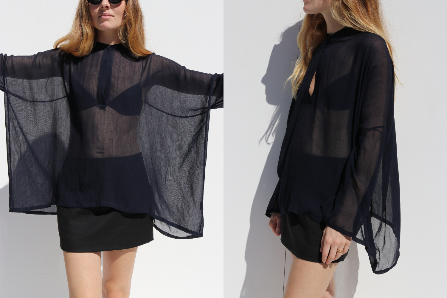 Helmut Lang Sheer Blouse — Navy