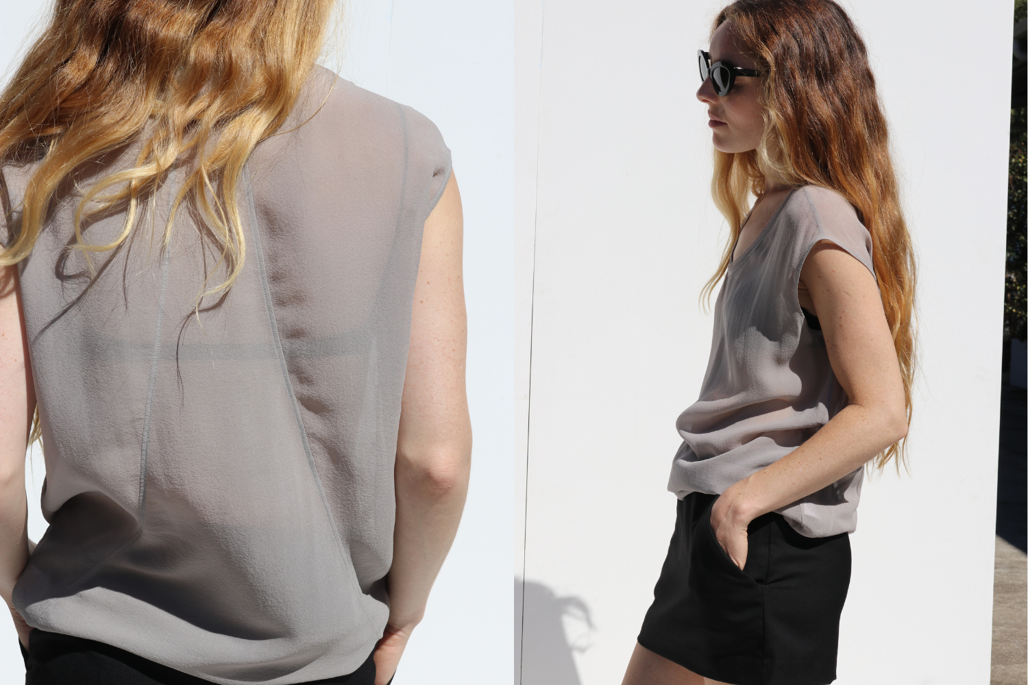Helmut Lang Silk Sheer Top — Grey
