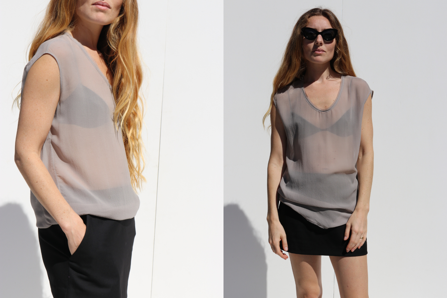 Helmut Lang Silk Sheer Top — Grey