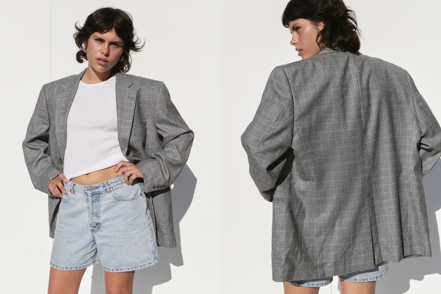 Burberry Plaid Blazer — Grey