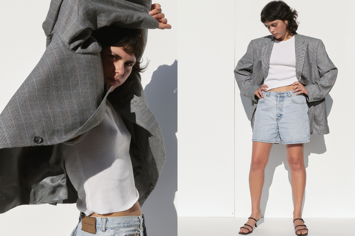 Burberry Plaid Blazer — Grey