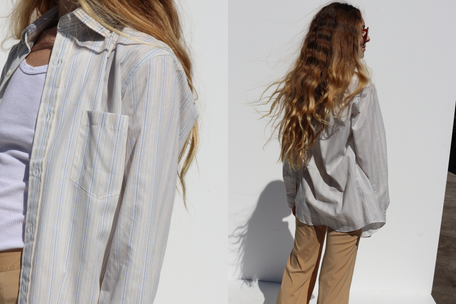 Yves Saint Laurent Stripe Shirt — Pale Yellow & Blue
